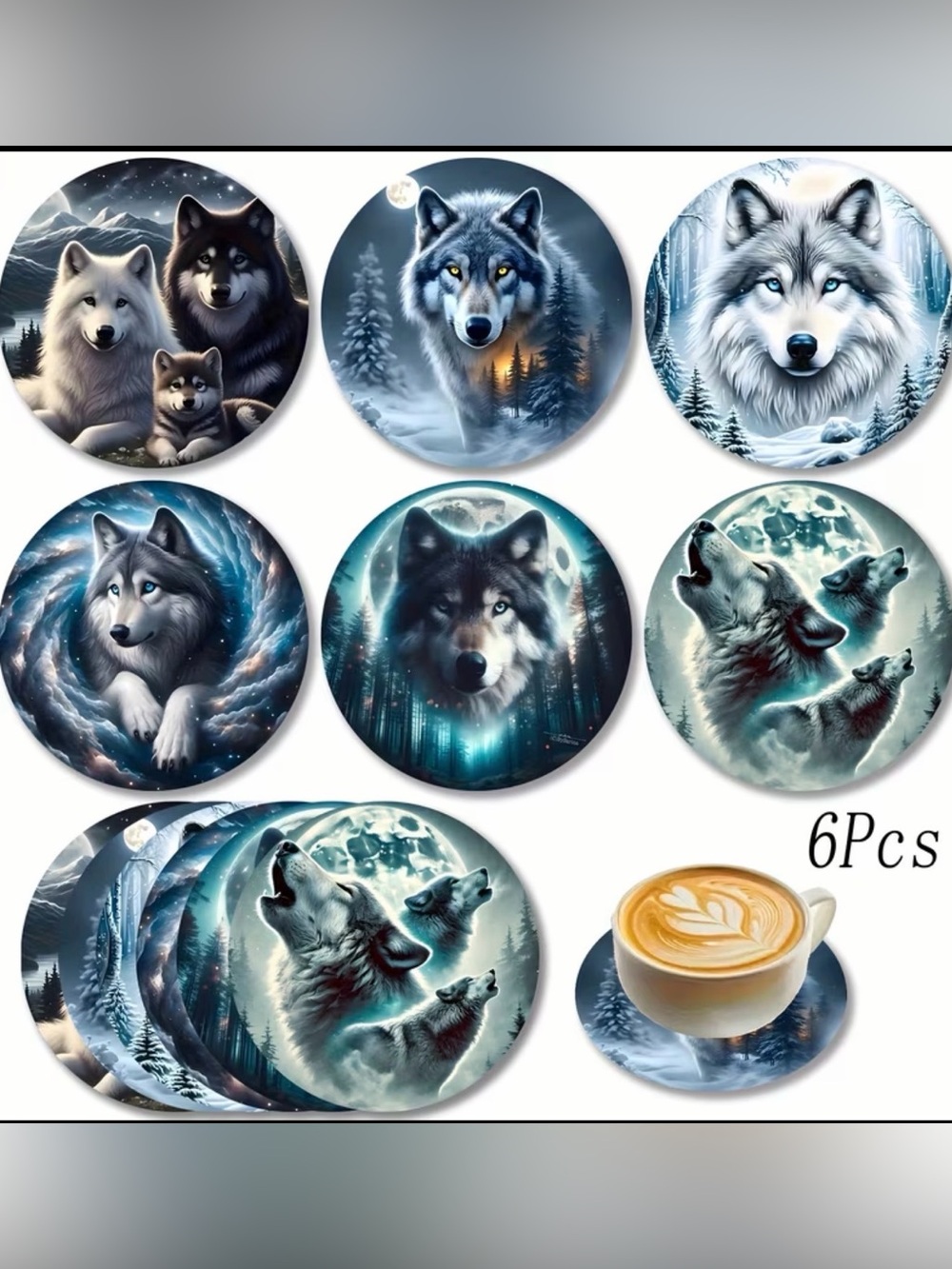 ✴️New✴️Wolf Moon Wood Coaster Set